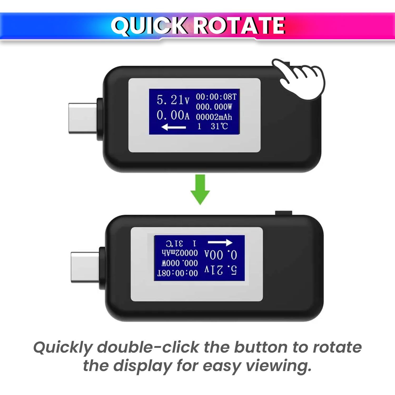 6-in-1 Digital USB Type-C Tester | Real-Time Display of Voltage, Current, Power, Capacity (mAh)
