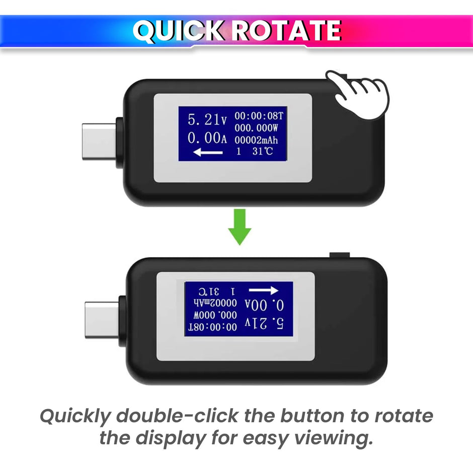 6-in-1 Digital USB Type-C Tester | Real-Time Display of Voltage, Current, Power, Capacity (mAh)