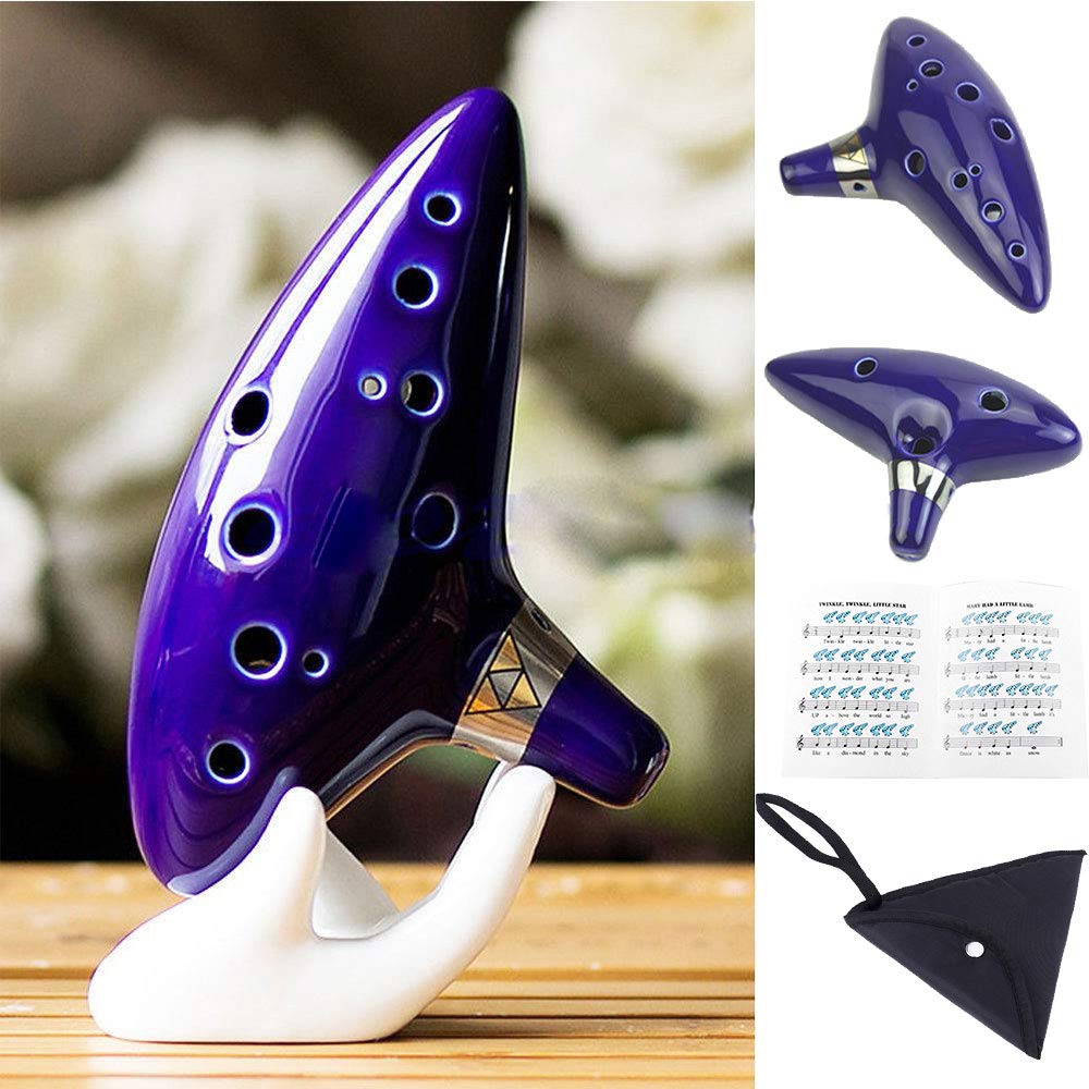 12 Hole Ocarina Alto C Key Ceramic Flute Folk Musical Instrument with Neck Strap, Carry Bag & Music Score amiciKart