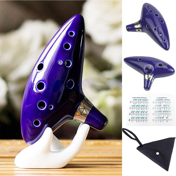 12 Hole Ocarina Alto C Key Ceramic Flute Folk Musical Instrument with Neck Strap, Carry Bag & Music Score