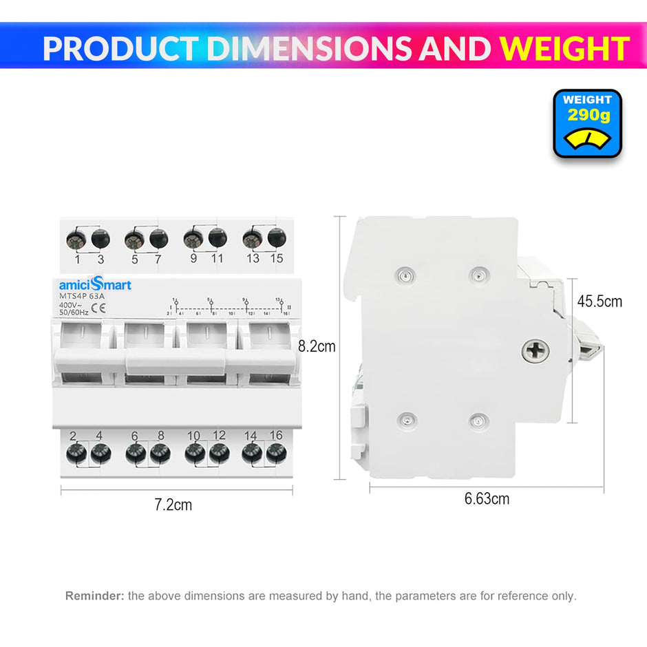 amiciSmart Dual Power Manual Control Transfer Switch, 63A Change Over Switch (3-Phase)