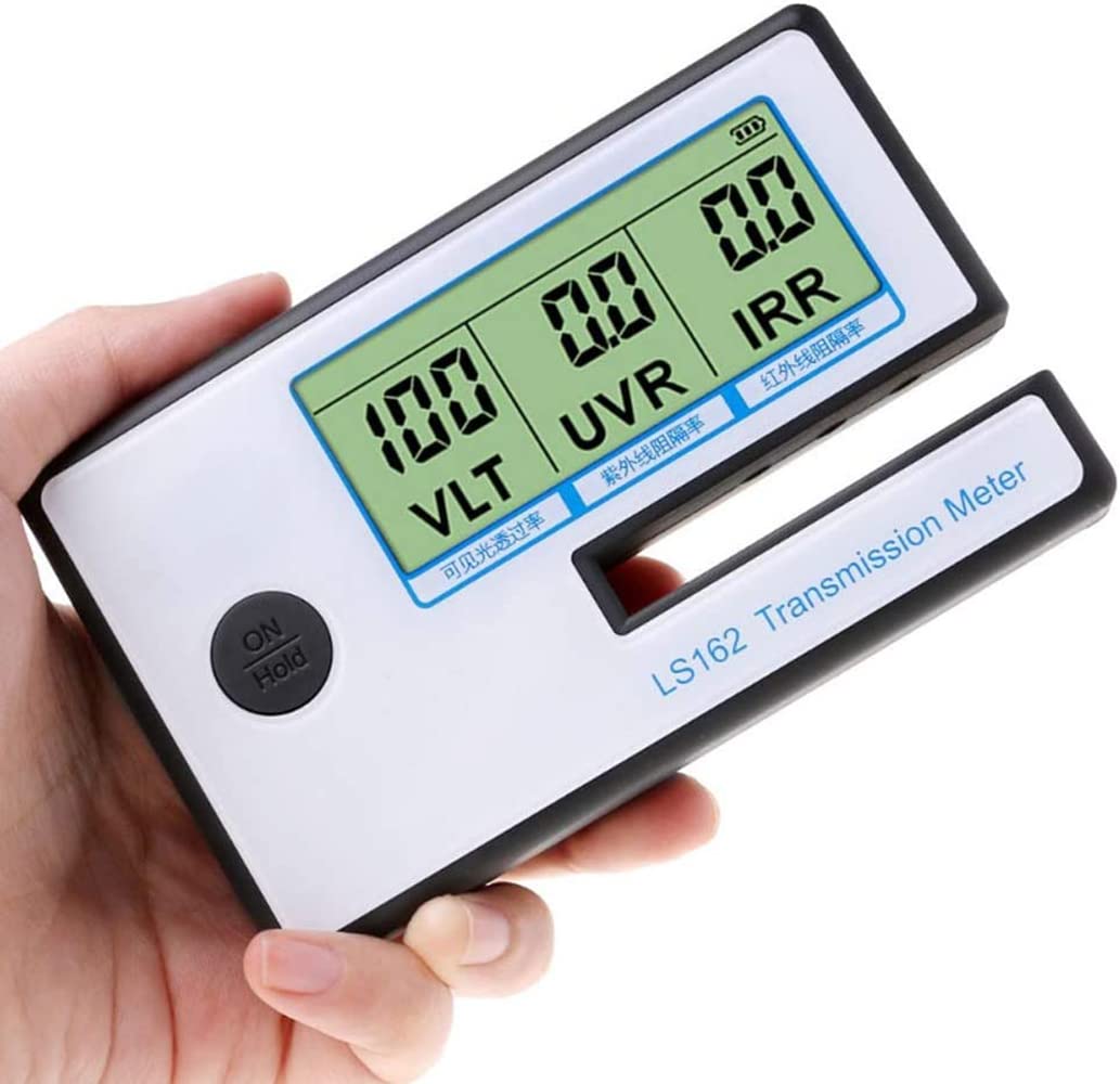 Light Transmission Meter, 8mm Glass Tint Tester with VLT, UVR & IRR, 4×AAA Batteries Included