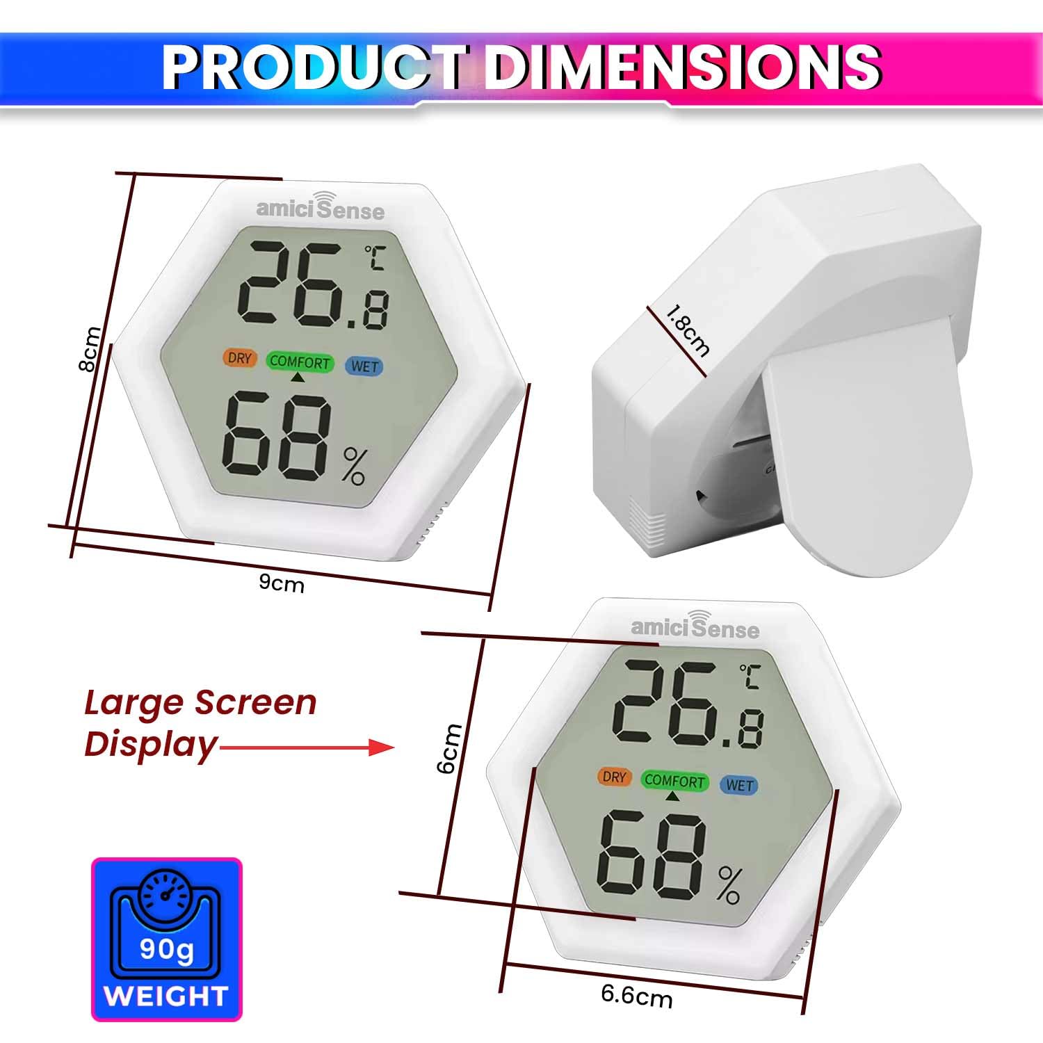 Digital Hygrometer Thermometer – Fast 1.5s Sampling Large LCD Display with Temperature & Humidity Monitor for Home, Office & Labs amiciKart