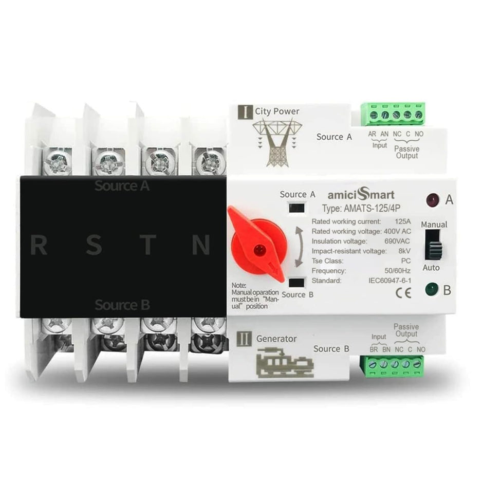 125A Dual Power Automatic Control Transfer Switch (3-Phase) Auto & Manual Mode amiciKart