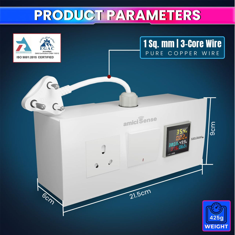 Energy Meter Socket Board with 6-in-1 Digital Power Meter, 16A Socket & 16A Switch with Durable 4-Inch Wire amiciKart c0tmiz-hs.myshopify.com