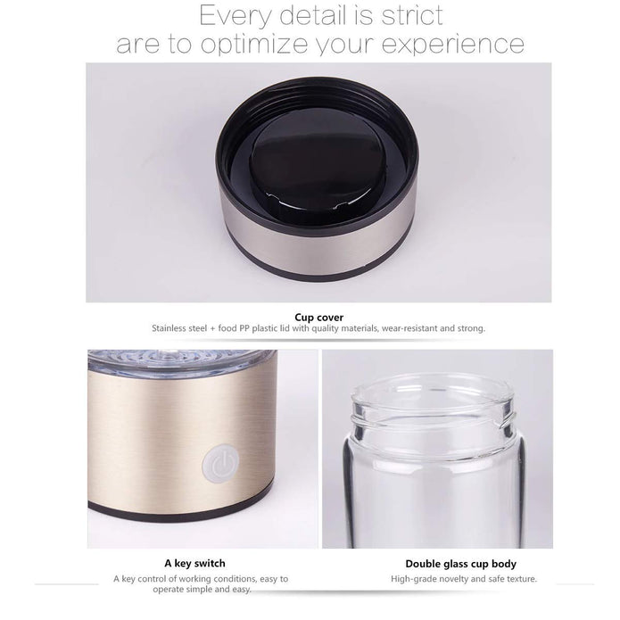 Portable Hydrogen Water Bottle Rechargeable Glass Hydrogen Generator for Rich Antioxidant Healthy Hydration