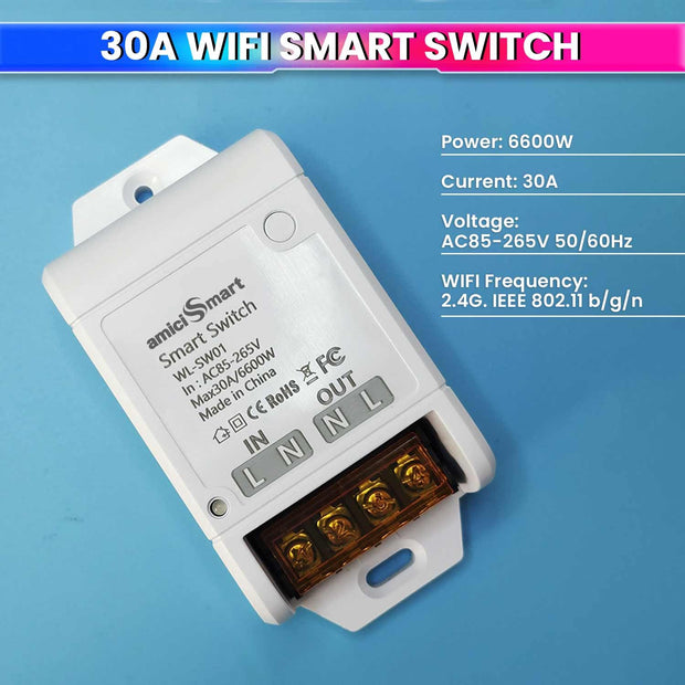 WiFi Smart Switch 30A – Works with Alexa, Google, SmartLife App | 6600W Timer Switch