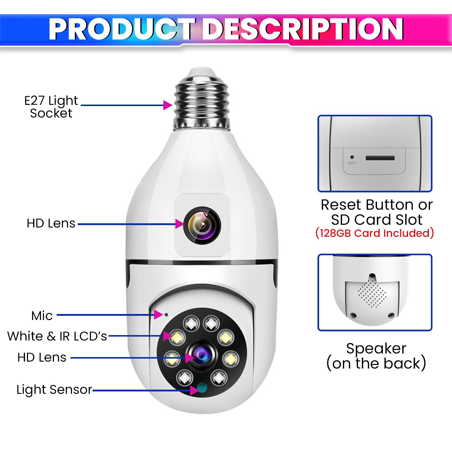Dual Lens 360° + 90° CCTV Camera with Night Vision, Two-Way Audio, Motion Alerts, WiFi App Control 220VAC