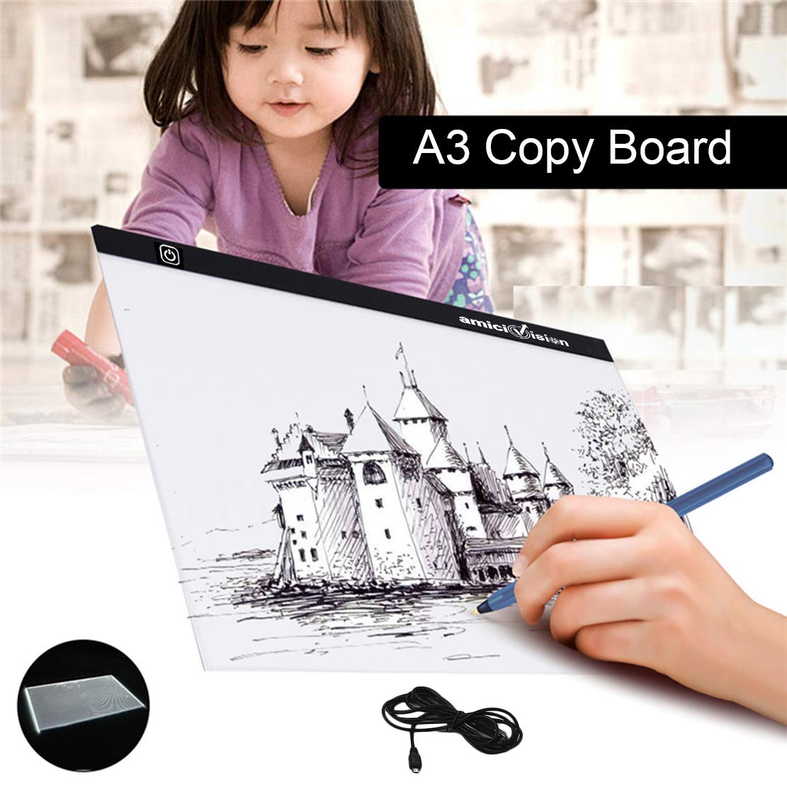LED Lighted Drawing Board A3 Size, Non-Digital Tracing Board for Drawing, Sketching, etc. amiciKart