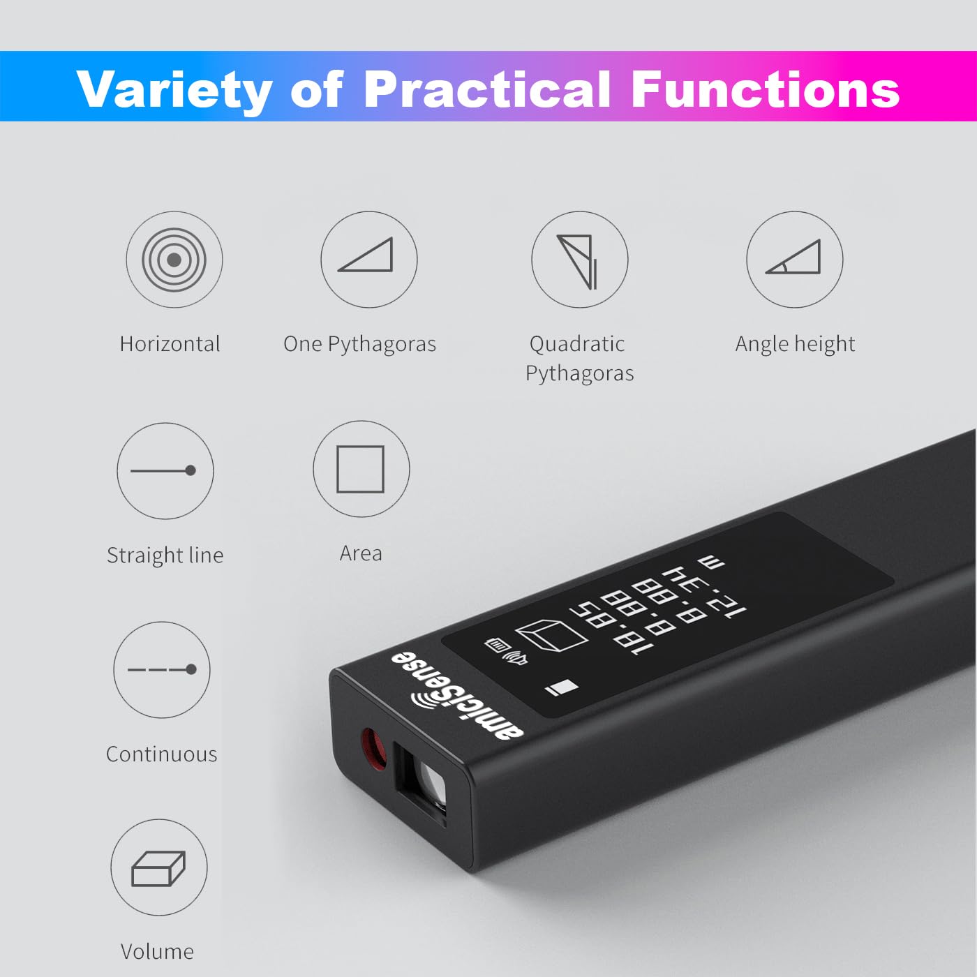 amiciSense Laser Distance Meter with Touch Display - 40m Digital Ruler with Type-C Charging, Multi-Measurement Modes (Area,Length,Volume,Angle,etc.)