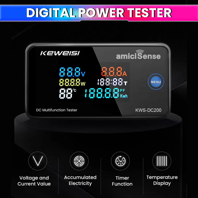 100A DC Energy Meter 6-in-1, Voltage, Current, Power & Temperature Monitor for Solar & Battery Systems