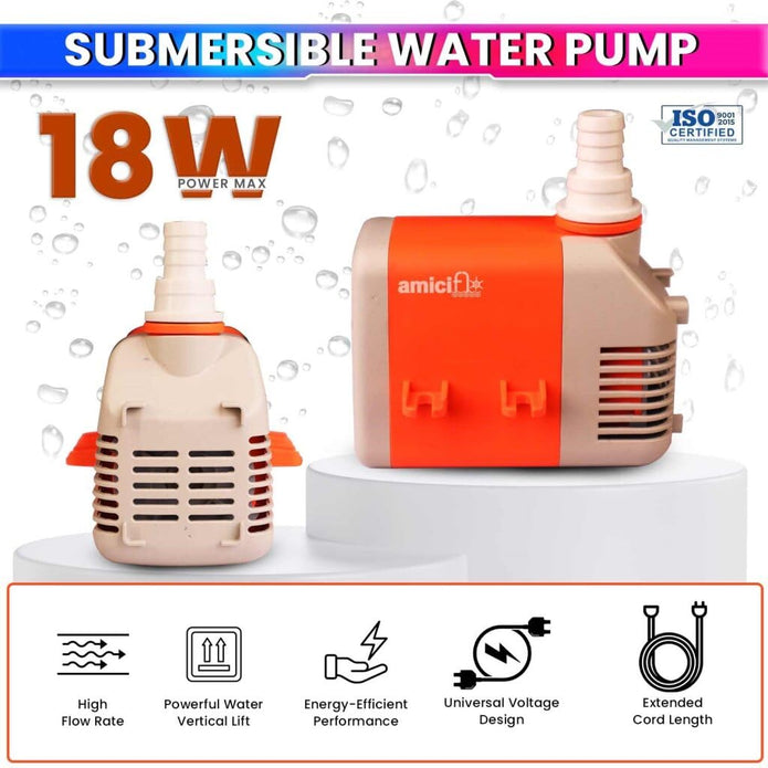 18W Submersible Water Pump with 500 LPH Ultra-High Flow Energy-Efficient Hydroponic & Pond Pump