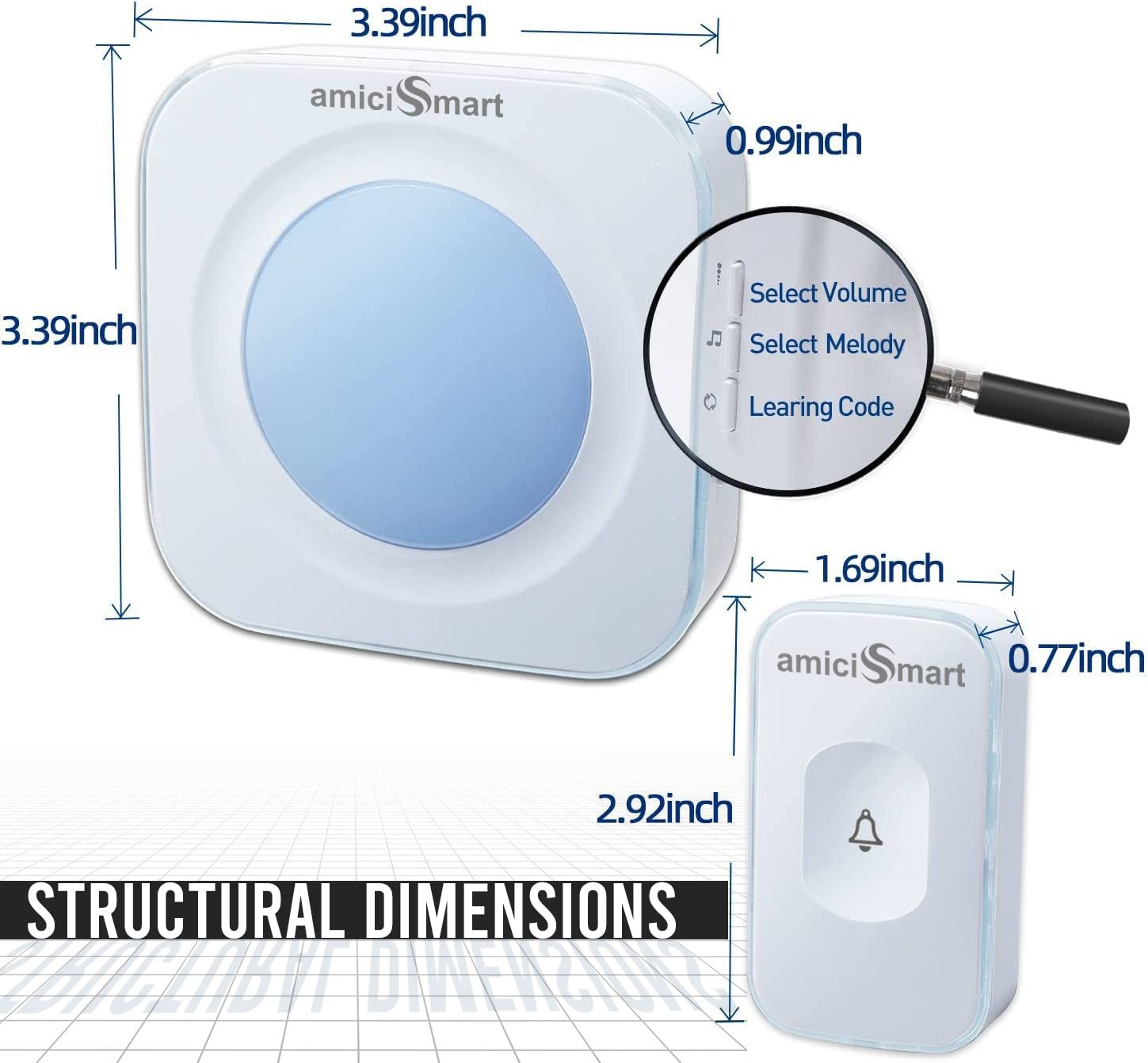 Wireless Doorbell 36 Chimes 4 Volume Level and RGB Indication