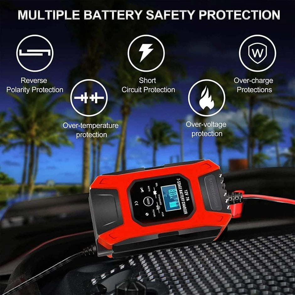 12V Automatic Car Battery Charger, 7-Stage Intelligent Battery Maintainer (Lead Acid Battery Charger)