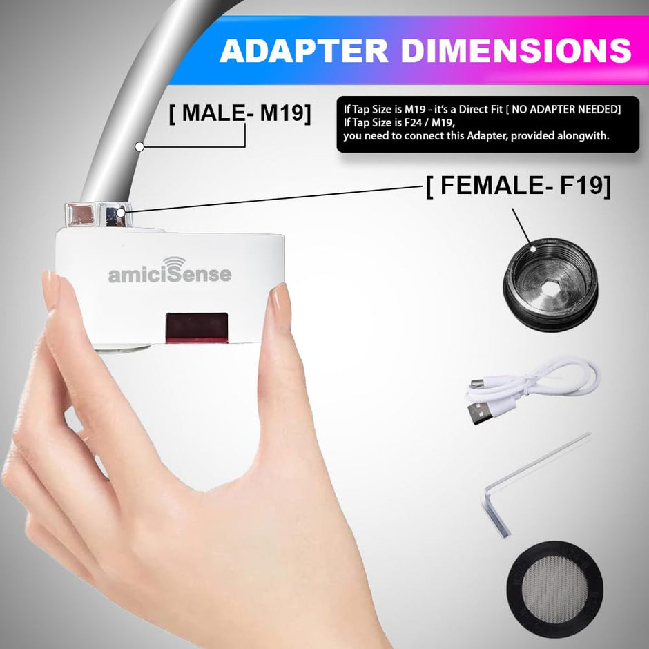 Automatic Touchless Tap, Upgraded Dual Sensor Water Faucet With Type-C Charging And 2 In 1 Adapter amiciKart