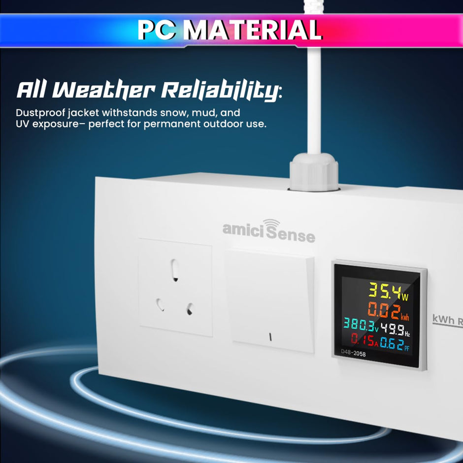 Energy Meter Socket Board with 6-in-1 Digital Voltage Monitoring 6A Socket & 16A Switch with Durable 4-Inch Wire