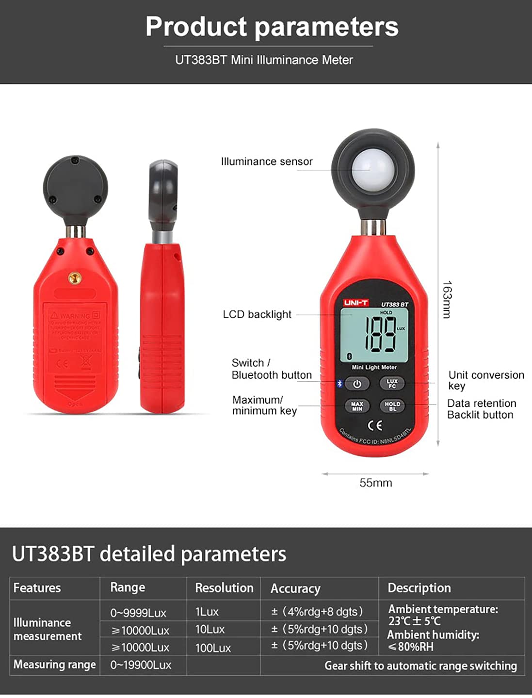 UNI-T UT383BT Luxmeter 0~199900Lux Bluetooth Digital Light Meter with 3AAA Battery amiciKart c0tmiz-hs.myshopify.com