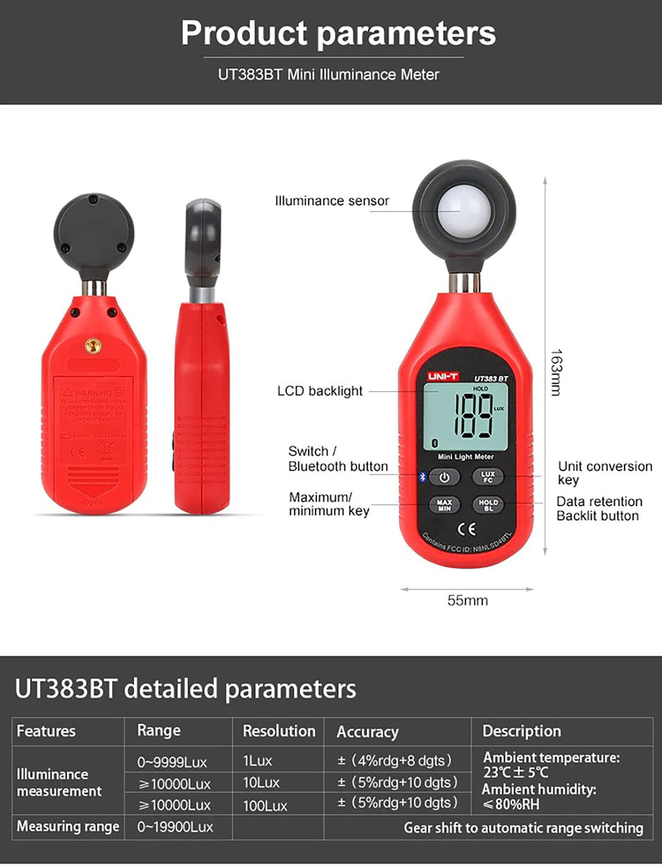 UNI-T UT383BT Luxmeter 0~199900Lux Bluetooth Digital Light Meter with 3AAA Battery amiciKart c0tmiz-hs.myshopify.com