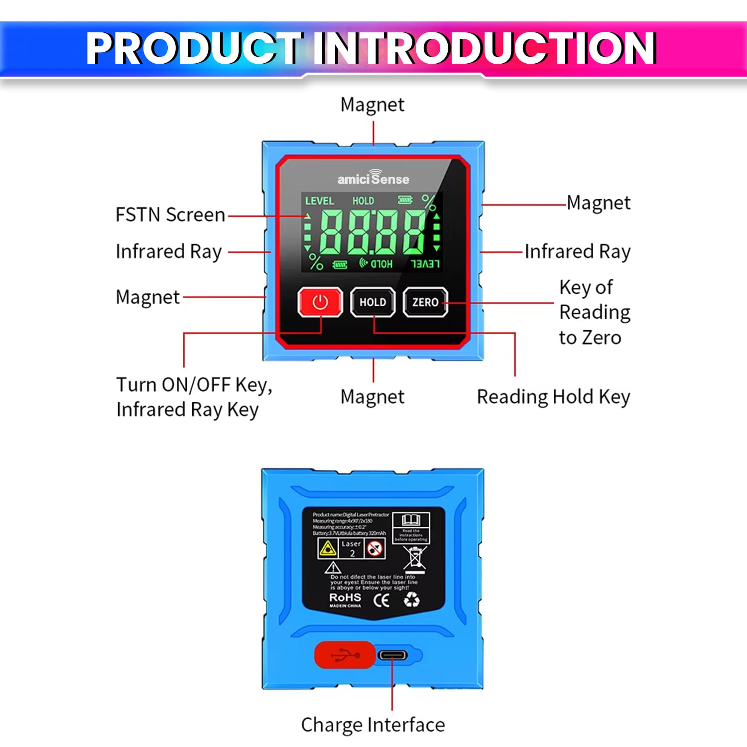Digital Angle Finder & Laser Level 360° Magnetic Inclinometer with Backlit LCD, Auto-Rotate Display with ABS + Metal Protractor Combo amiciKart