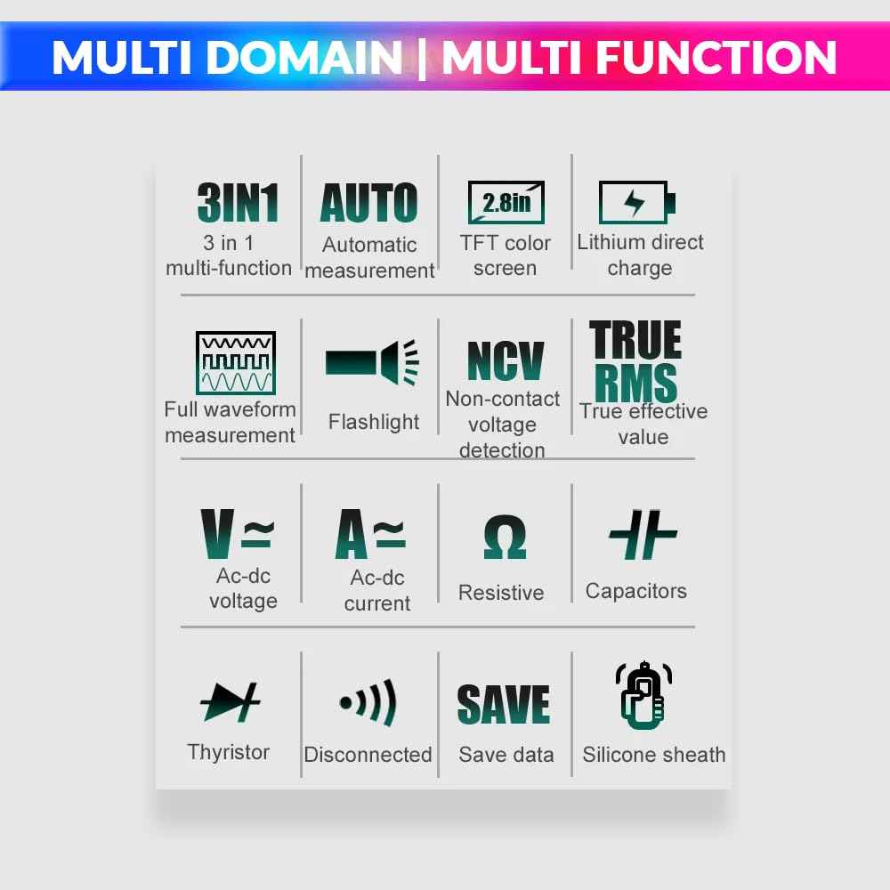 3-in-1 Digital Oscilloscope, Multimeter & Test Pen, Rechargeable, 2.8