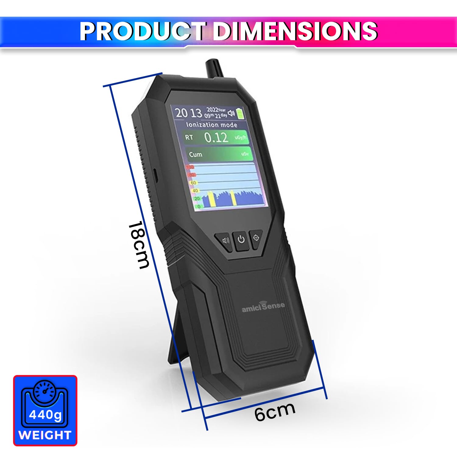 Nuclear Radiation Detector Handheld Geiger Counter with LCD Display, Real-Time Monitoring, Built-in Alarm & Rechargeable Battery