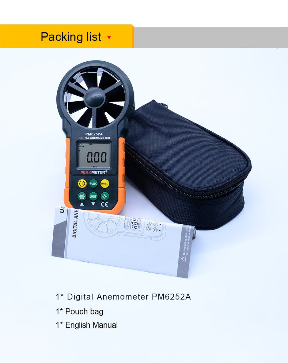 PEAKMETER PM6252A Digital Anemometer, Handheld Wind Speed & Air Volume Meter with LCD & Backlight