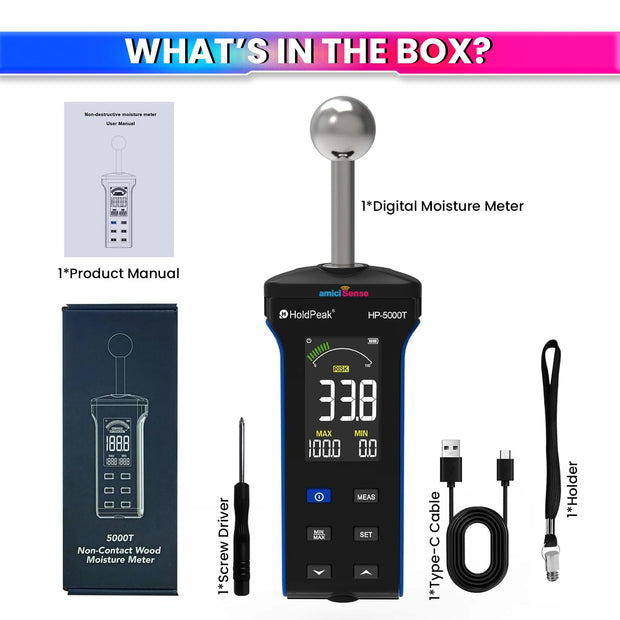 Digital Moisture Meter with Colour Display Non-Destructive Hygrometer for Wood, Concrete, Plaster & Wall with Adjustable Alerts
