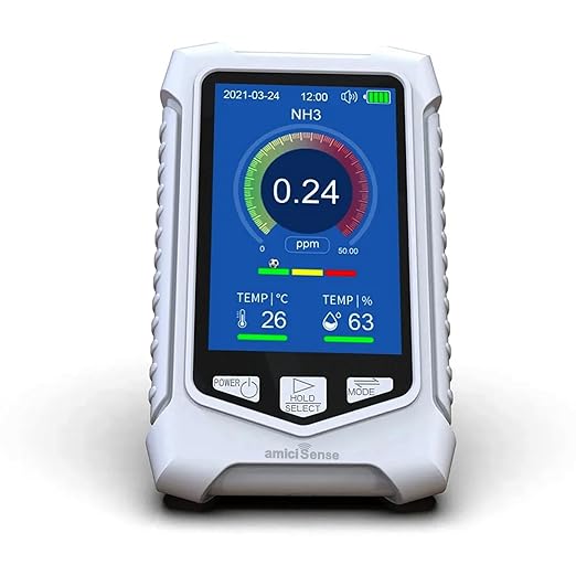 Portable NH3 Ammonia Meter – LCD Display with Temp & Humidity, Alarm & USB-C Rechargeable