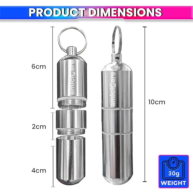 Keychain Pill Container, Aluminium Alloy Waterproof Storage Tube for Outdoor Travel amiciKart c0tmiz-hs.myshopify.com