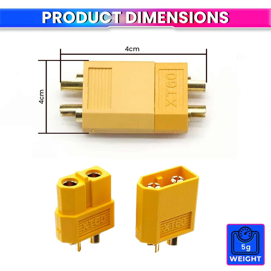 amiciTools XT60 Male & Female Plug Bullet Welding Terminal | Durable Connectors for RC Models, DIY Electronics, etc (5 Pair)