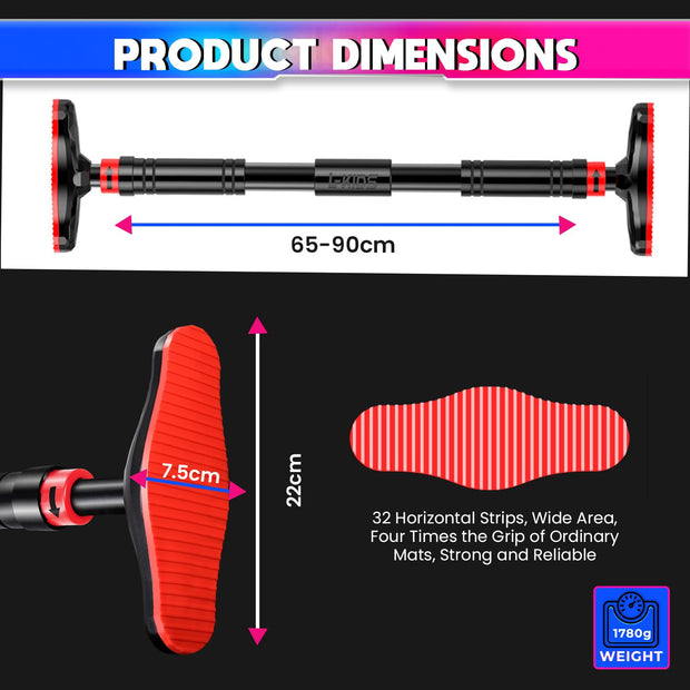 amiciCare Pull-Up Bar, 65-90cm Adjustable Length with No-Screw Locking Mechanism, Chin-Up Exercise Fitness Bar