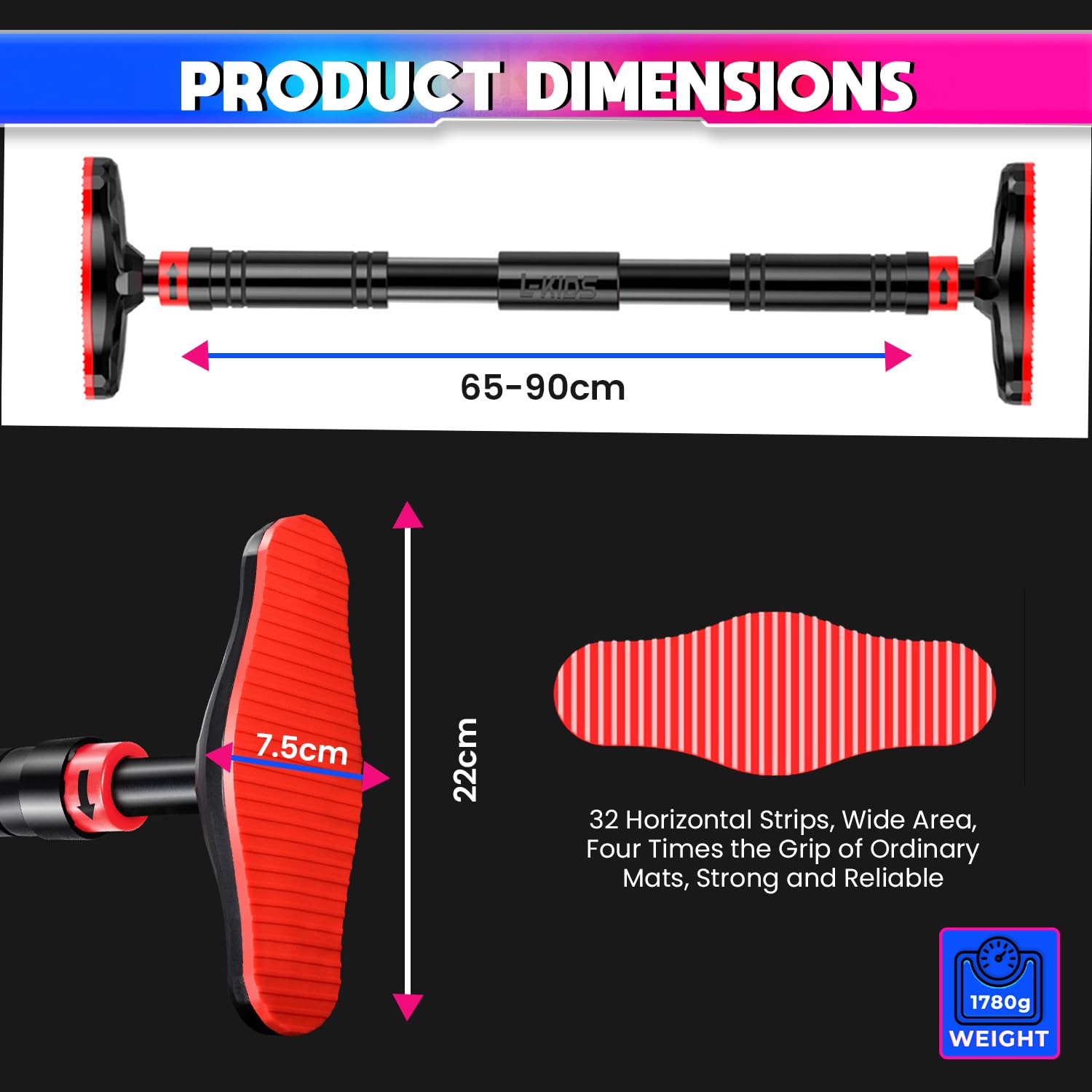 Pull-Up Bar, 65-90cm Adjustable Length with No-Screw Locking Mechanism amiciKart