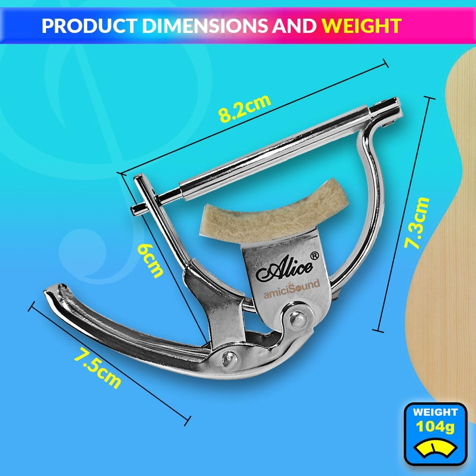 Wool-Padded Guitar Capo for Acoustic and Classical Guitars, Metal Capo Clip