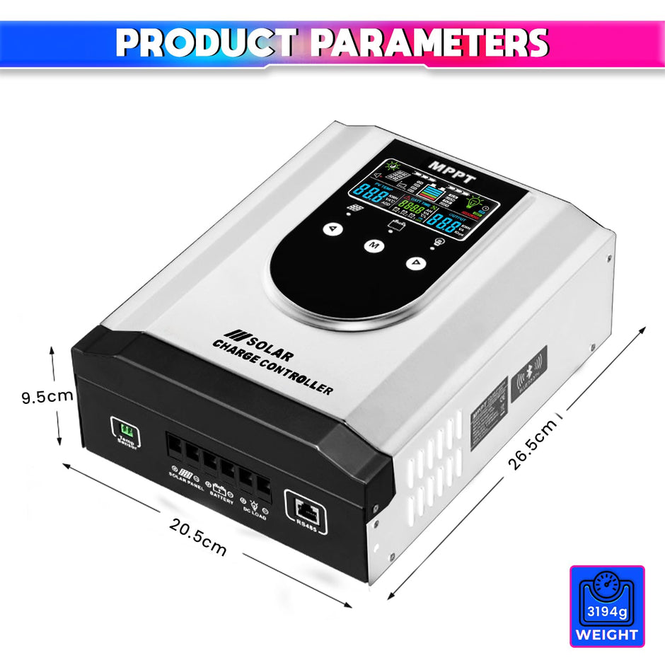 MPPT Solar Charge Controller, Intelligent Lithium Battery Regulator for Solar Panel with LCD Display 12V/24V