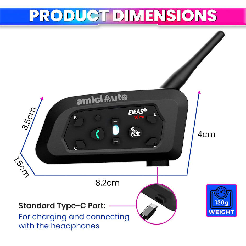 Ejeas V6 Pro Helmet Bluetooth Intercom for 6 Riders, Headphone with Mic