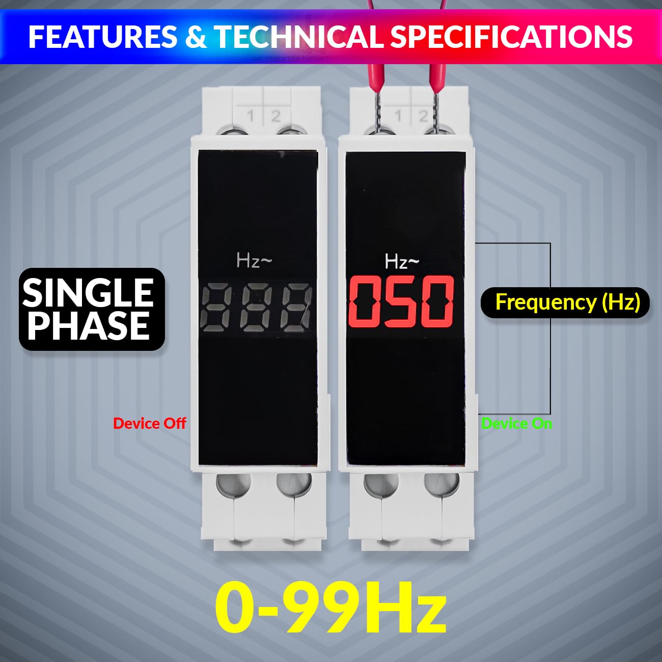 Mini AC Frequency Tester 80–500V | 99Hz LED Display | 35mm DIN Rail Mount