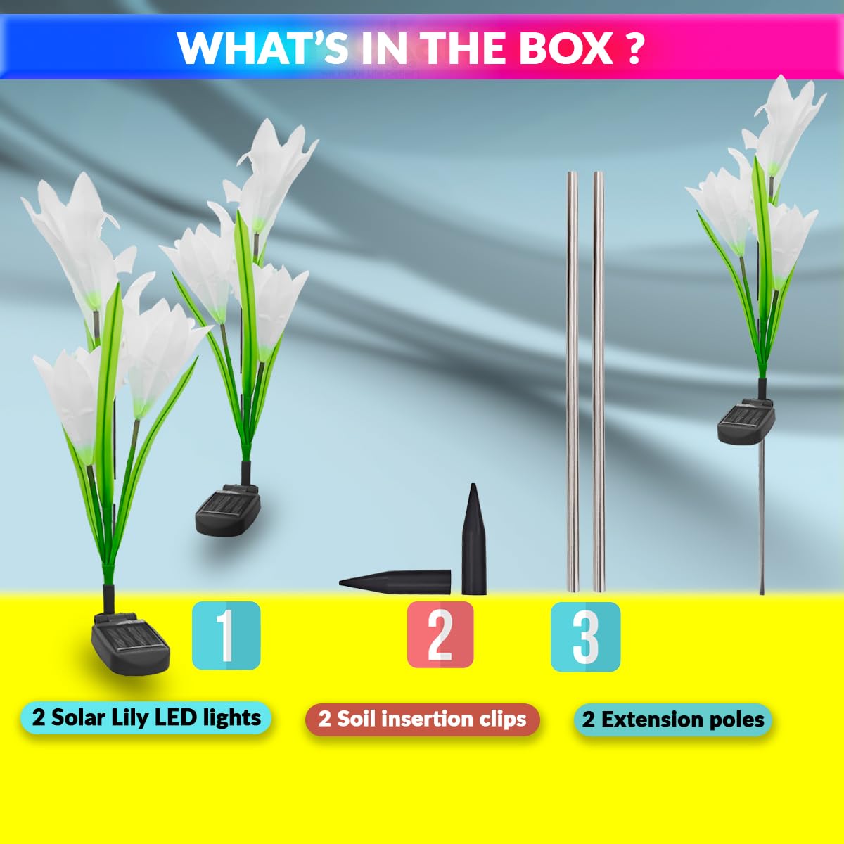 Solar-Powered Multi-Color Garden Light with 4 Lily Flowers | Auto On/Off | Waterproof (Pack of 2)