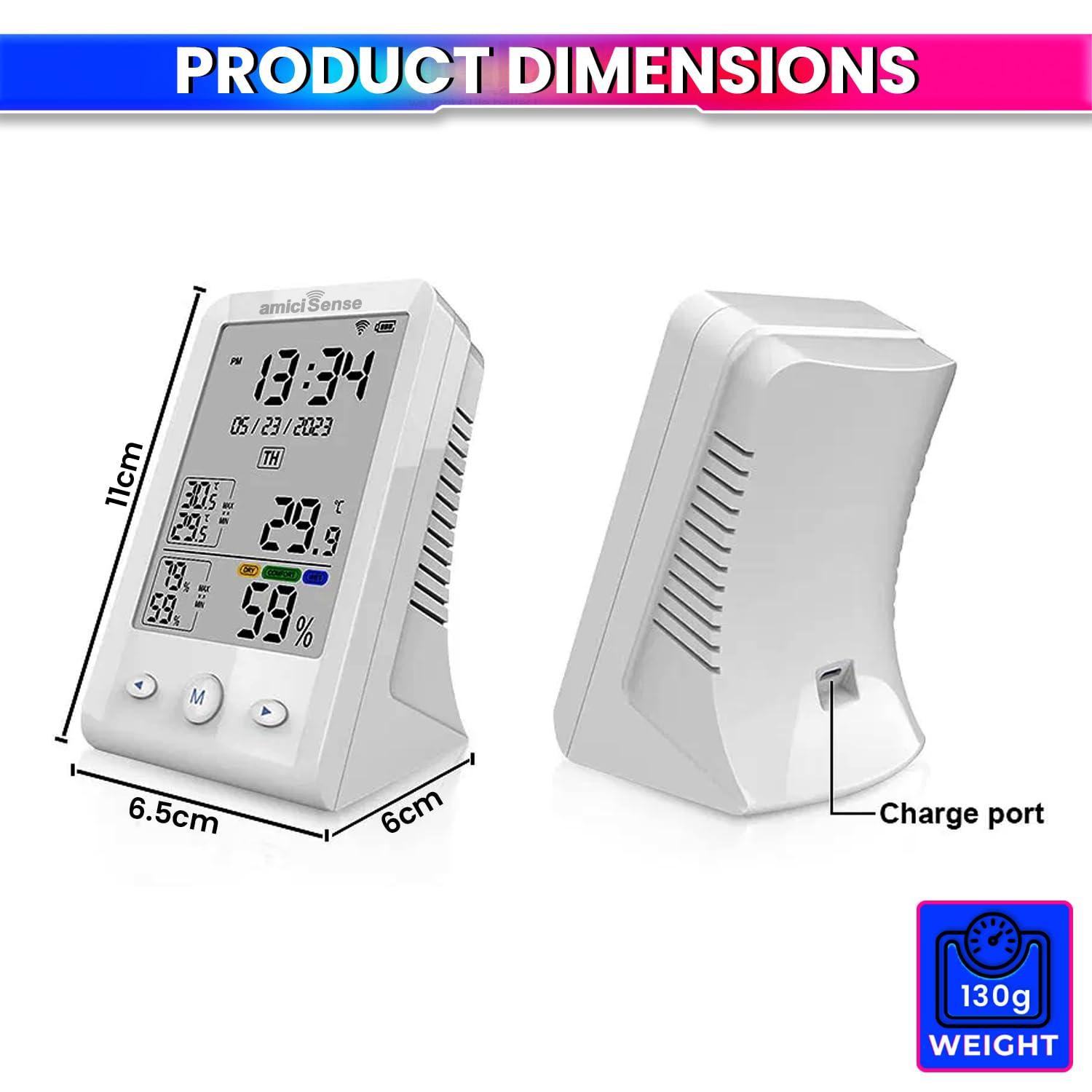 Digital Thermometer Hygrometer – Smart Temp & Humidity Monitor with Time & Date Display, Rechargeable Battery amiciKart c0tmiz-hs.myshopify.com