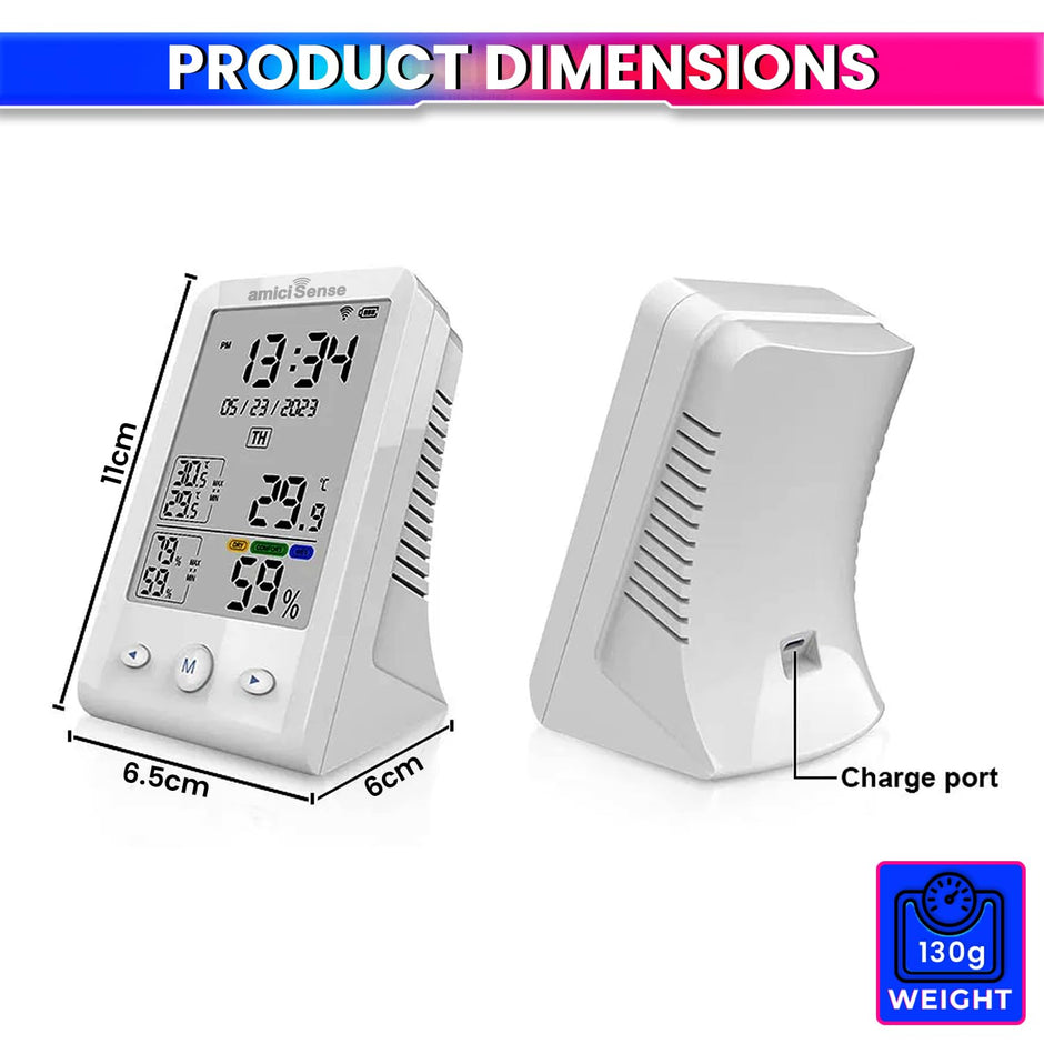 Digital Thermometer Hygrometer – Smart Temp & Humidity Monitor with Time & Date Display, Rechargeable Battery amiciKart c0tmiz-hs.myshopify.com