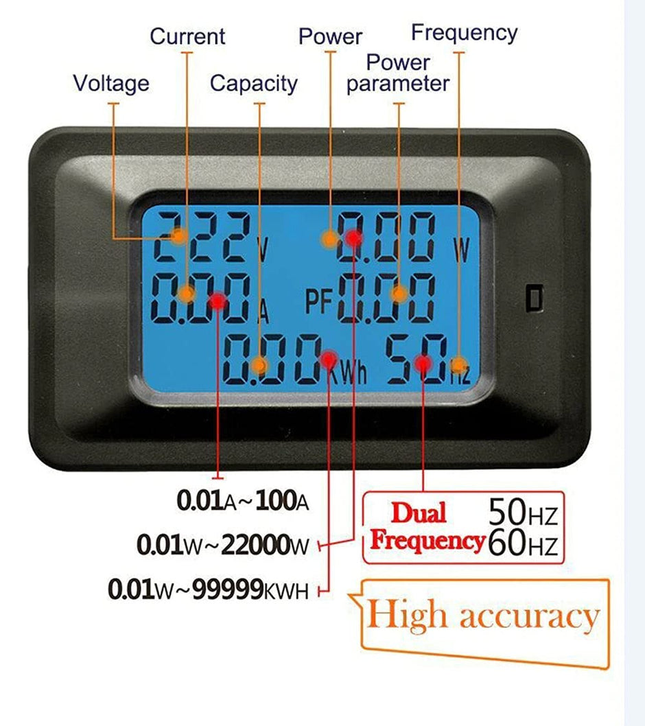 Digital Energy Meter with Blue Backlight Multifunction Power Meter for Voltage, Current, Frequency & Energy Monitoring (AC 5KW 20A) amiciKart