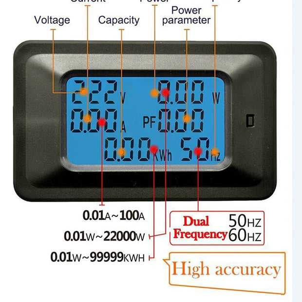 Digital Energy Meter with Blue Backlight Multifunction Power Meter for Voltage, Current, Frequency & Energy Monitoring (AC 5KW 20A) amiciKart