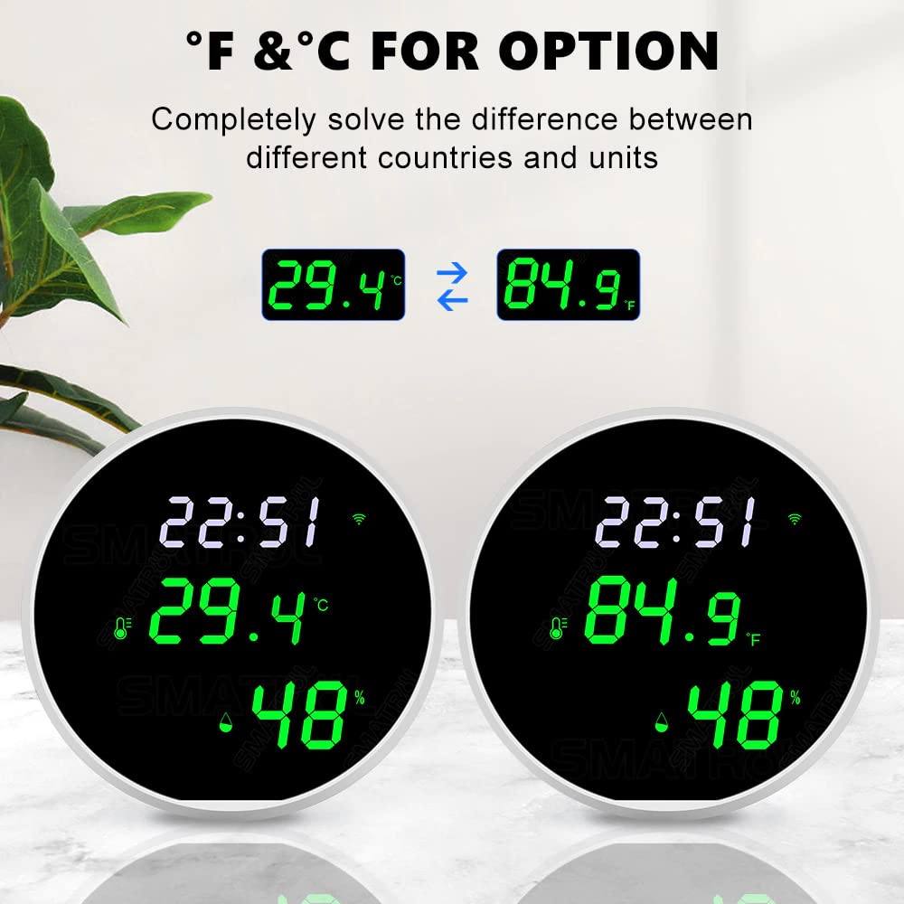amiciSmart WiFi Temperature Humidity Sensor, Compatible with SmartLife App and USB Powered Thermometer Hygrometer with Data Export Feature