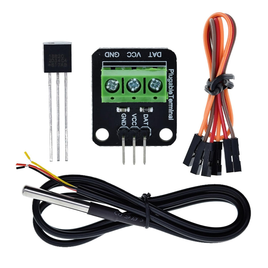 Waterproof Temperature Sensor Module Kit with 100CM Stainless Steel Probe & Terminal Adapter High-Precision Digital Sensor for Uno, Raspberry Pi, ESP32