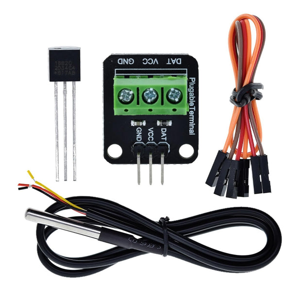 Waterproof Temperature Sensor Module Kit with 100CM Stainless Steel Probe & Terminal Adapter High-Precision Digital Sensor for Uno, Raspberry Pi, ESP32