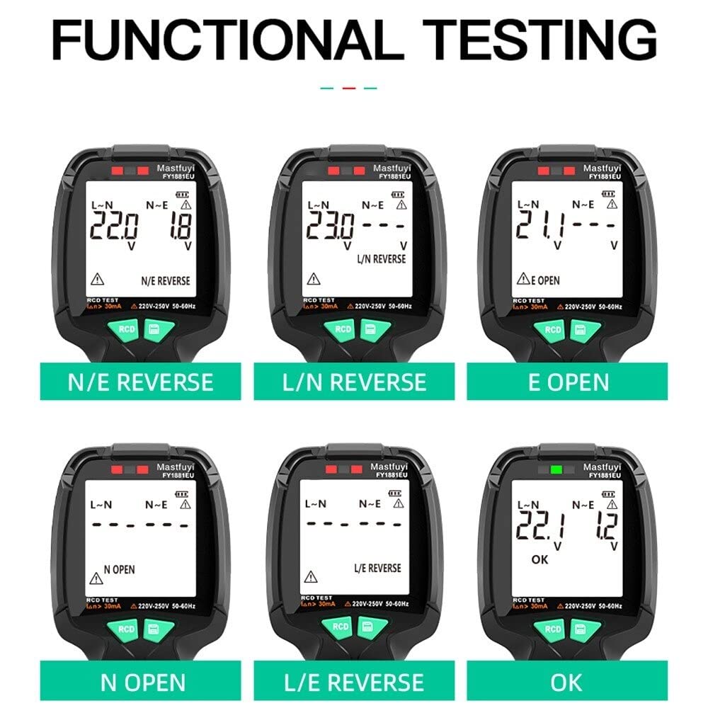230VAC Voltage Detector Circuit Analyzer With Rcd Test,Backlit, Lcd Display And 2Xcr2032 Battery amiciKart