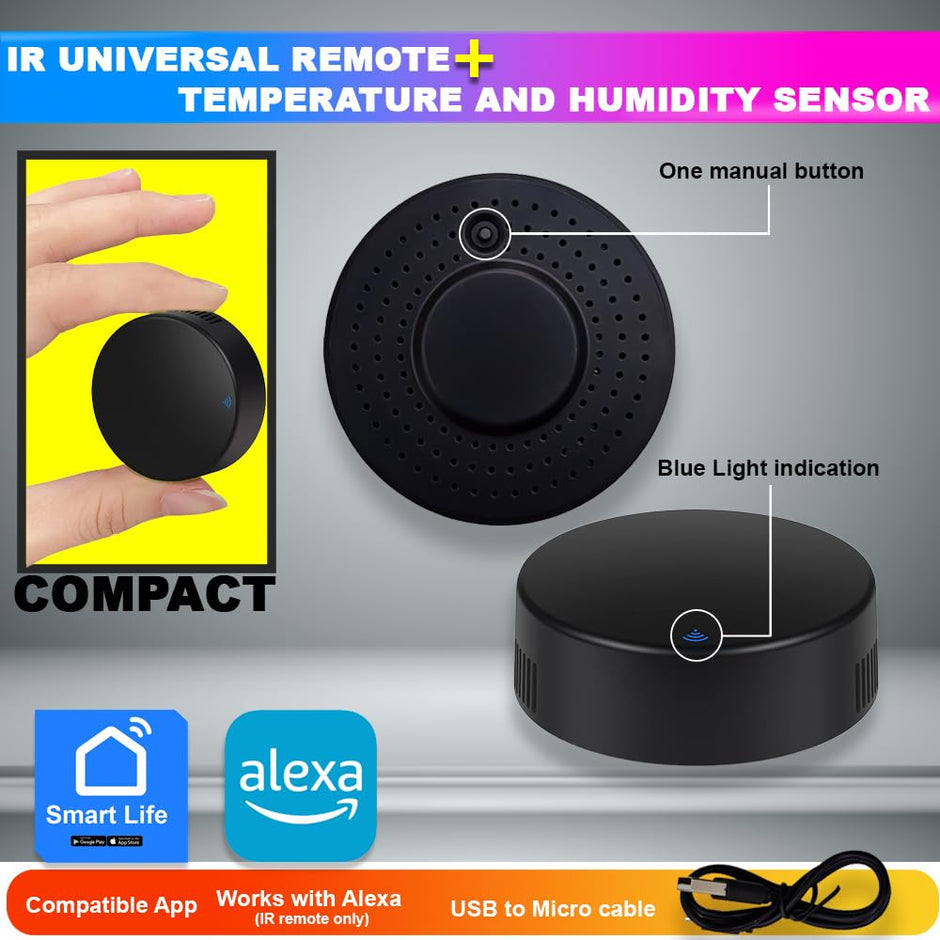WIFI IR Controller with Temperature and Humidity Sensor, Remote Control for Home Automation Compatible with Alexa and SmartLife App amiciKart