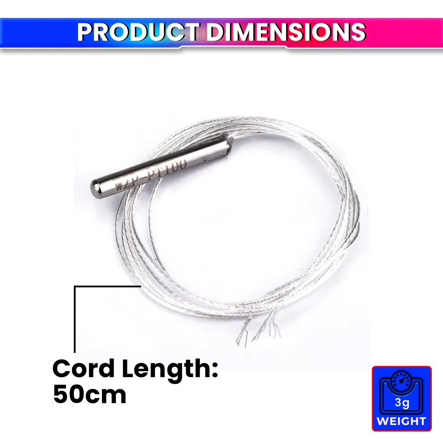 PT100 Temperature Sensor Probe – Waterproof Platinum Resistor, -20~450°C, 0.5m Fiberglass Shielded Cable for Accurate Temp Monitoring amiciKart