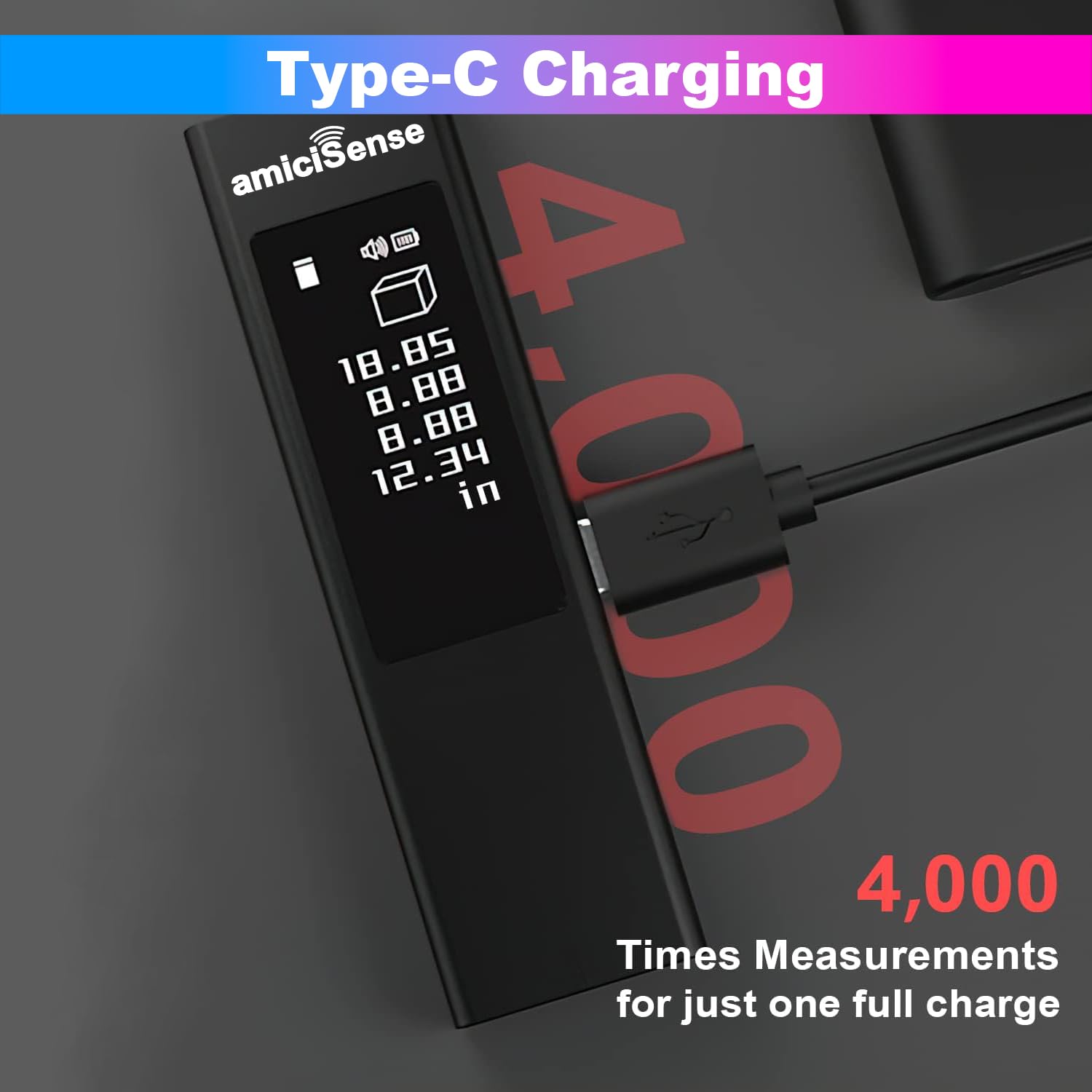 Laser Distance Meter – 40m Digital Ruler with Touch Display & Type-C Charging Multi-Measurement Modes