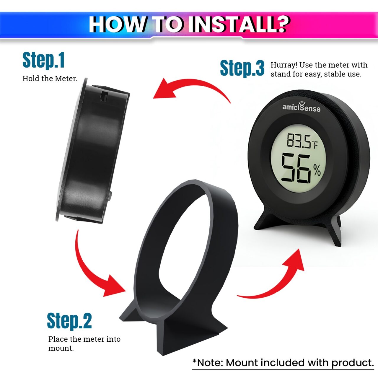 Mini Digital Thermometer & Hygrometer – Compact Temperature & Humidity Monitor with Back Sensor for Home, Car & Office amiciKart