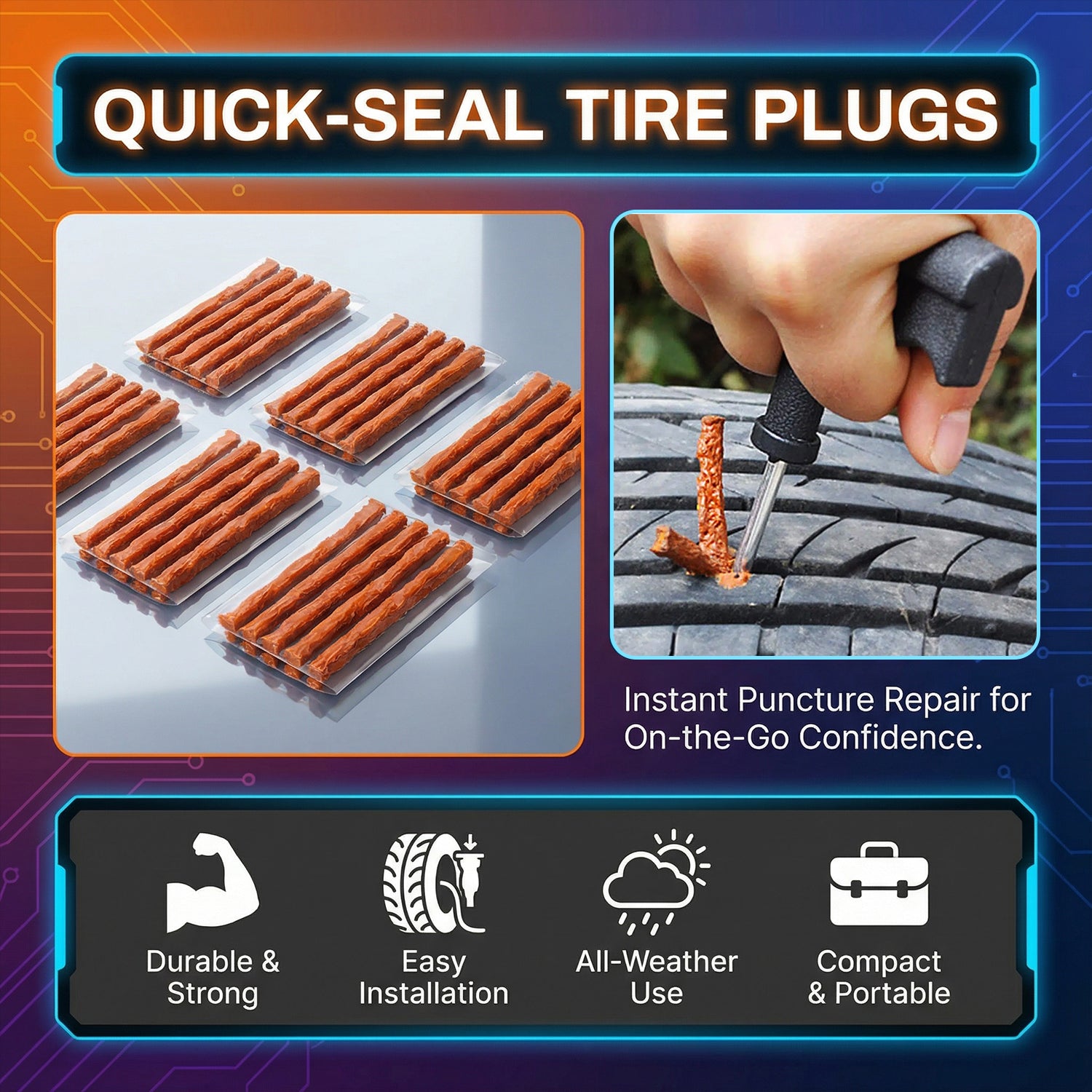 Tubeless Tyre Puncture Repair Strips Leak-Proof & Extra Sticky Rubber Strips for Car, Bike & Scooter Strong Grip, Long-Lasting Seal